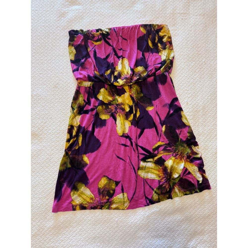 ana A New Approach Floral Tube Top Magenta Pink Yellow Strapless Blouson Medium
